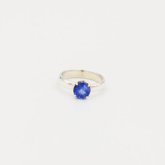 Tanzanite Round Faceted Sterling Ring Size 7
