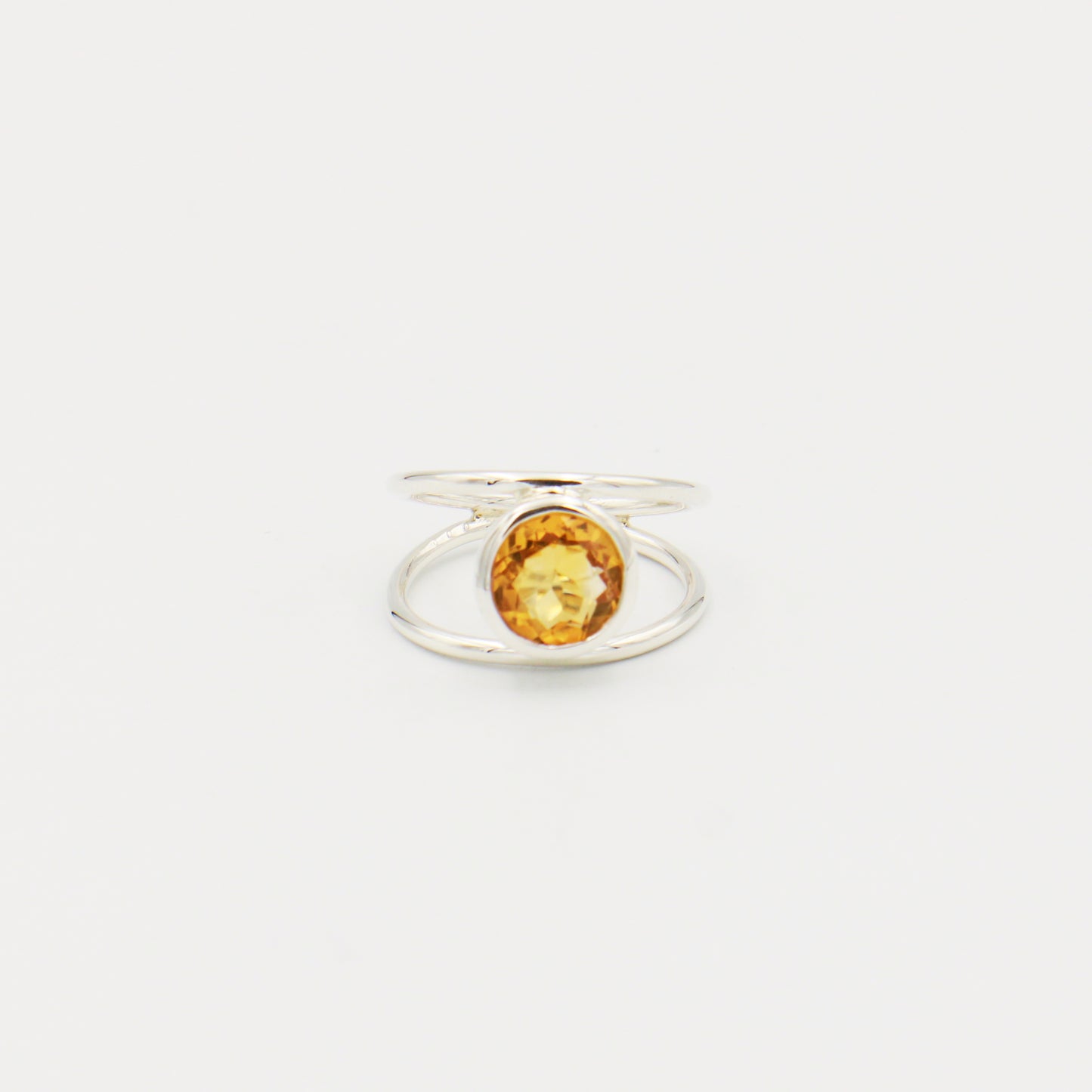 Citrine Round Sterling Ring Sz 6.5