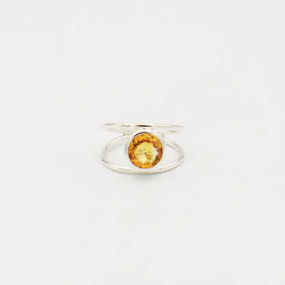 Citrine Round Sterling Ring Sz 6.5