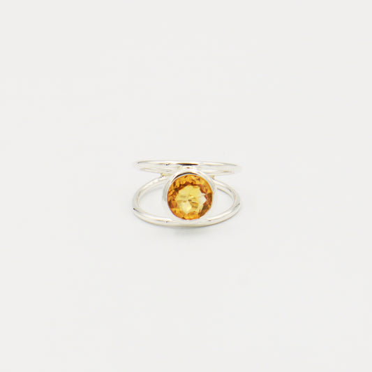 Citrine Round Sterling Ring Sz 6.5