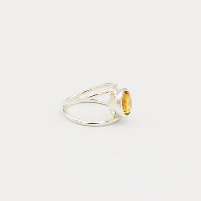 Citrine Round Sterling Ring Sz 6.5