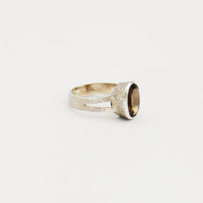 Smoky Quartz Oval Textured Sterling Split Band Ring Size 7