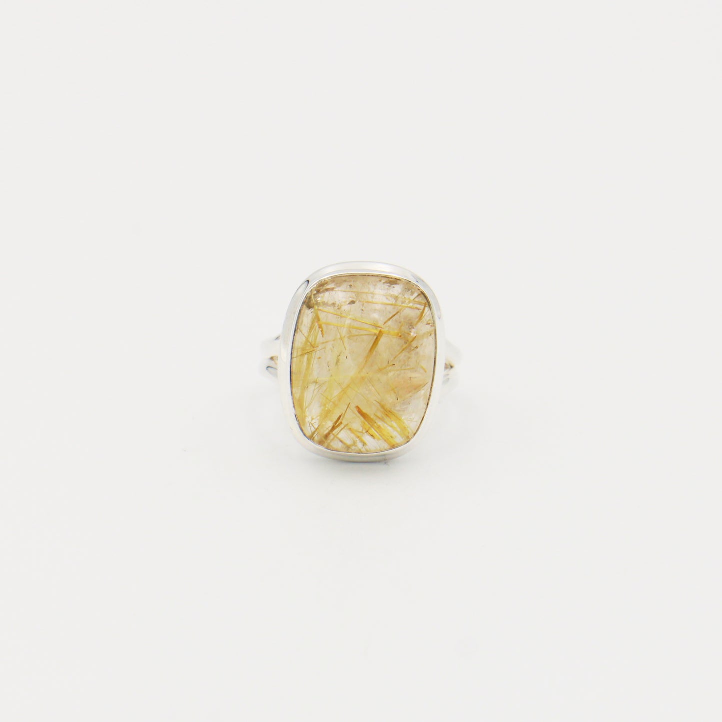 Rutilated Quartz Rectangle Cab Sterling Ring Size 7