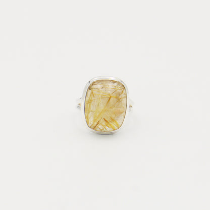 Rutilated Quartz Rectangle Cab Sterling Ring Size 7