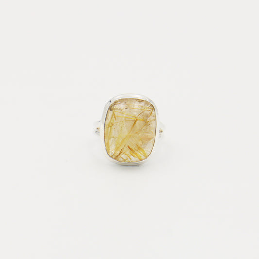Rutilated Quartz Rectangle Cab Sterling Ring Size 7