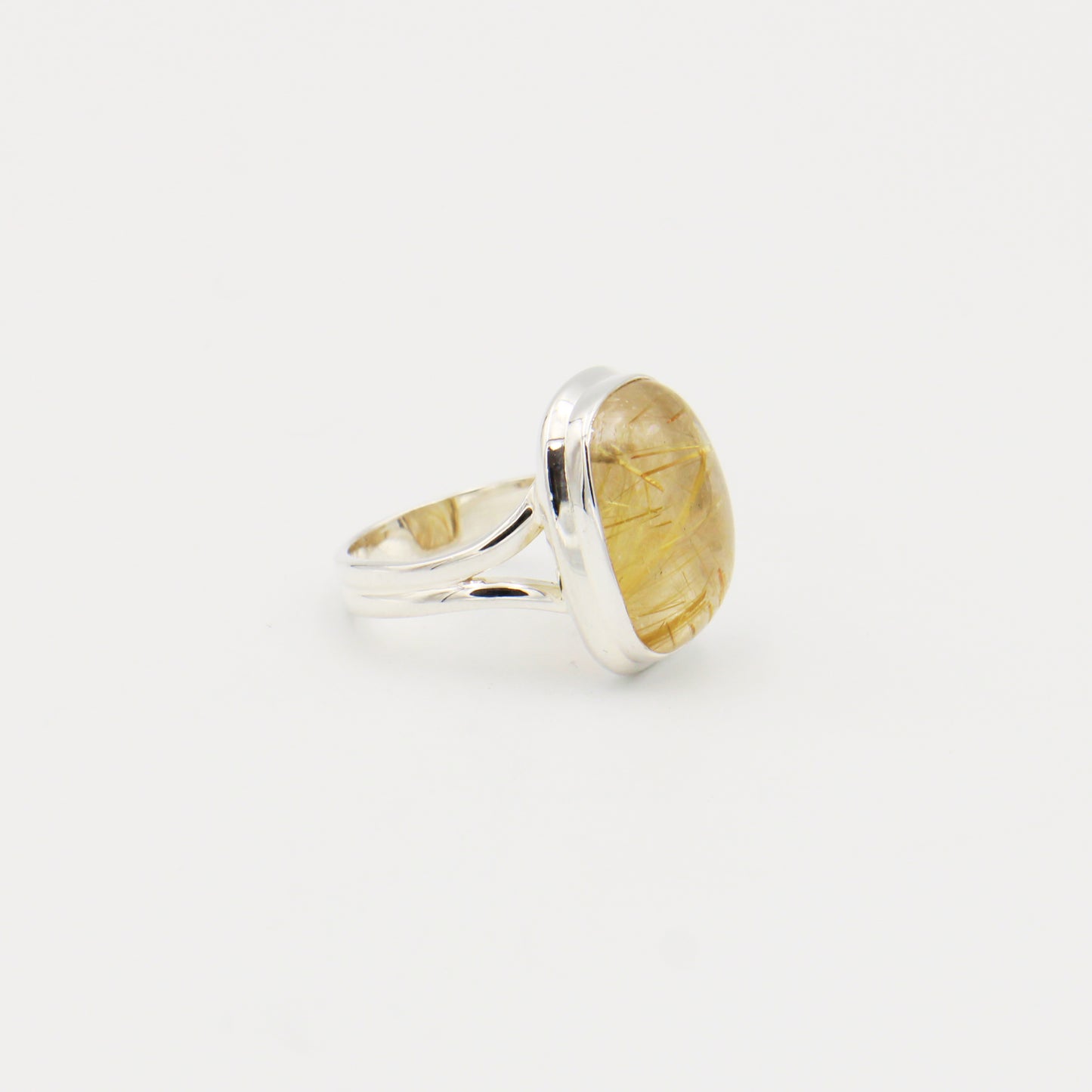 Rutilated Quartz Rectangle Cab Sterling Ring Size 7