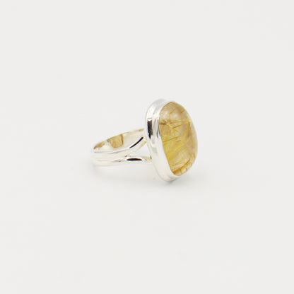 Rutilated Quartz Rectangle Cab Sterling Ring Size 7