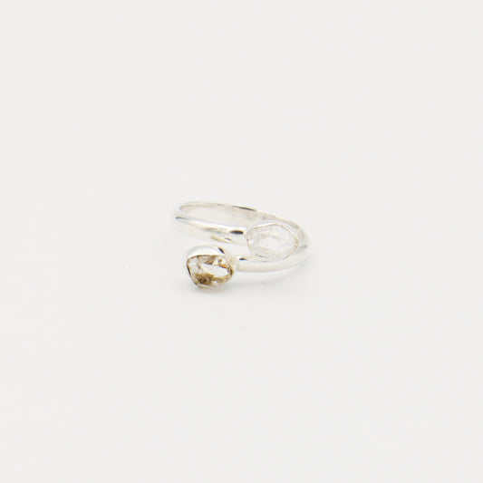 Herkimer Diamond 2 Stone Sterling Ring Size 8.5
