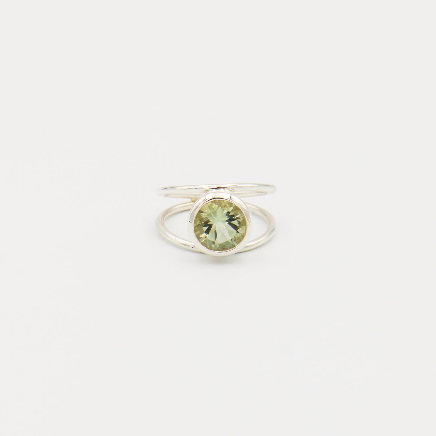 Green Amethyst Round Sterling Ring Sz 6
