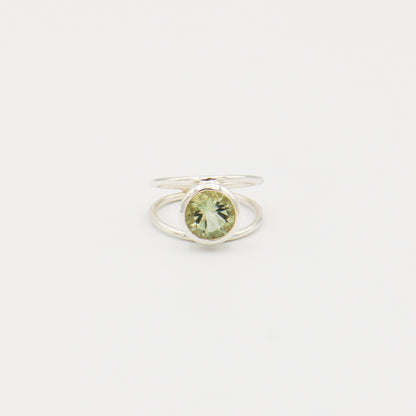 Green Amethyst Round Sterling Ring Sz 6