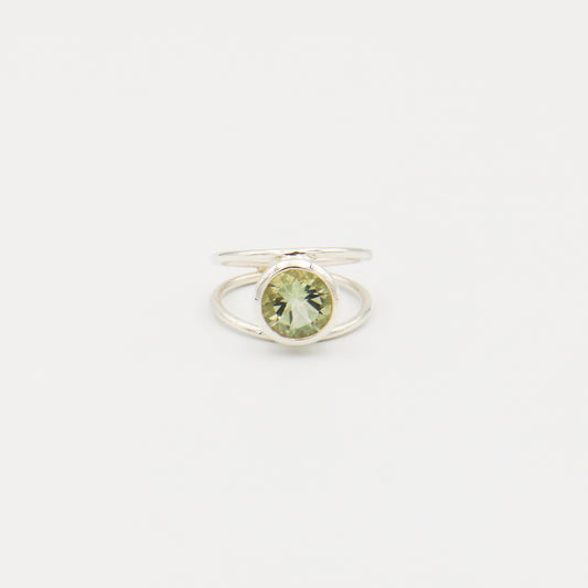Green Amethyst Round Sterling Ring Sz 6