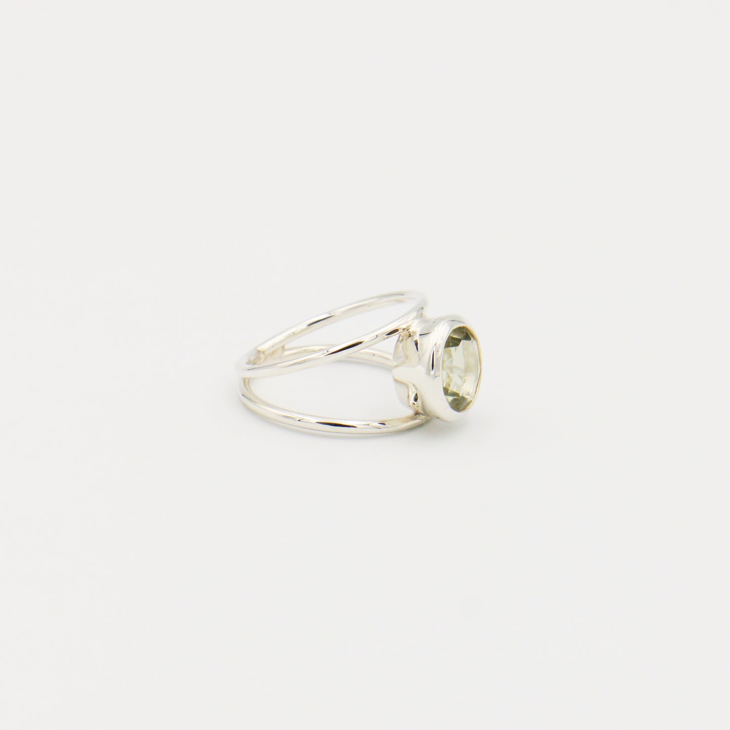Green Amethyst Round Sterling Ring Sz 6
