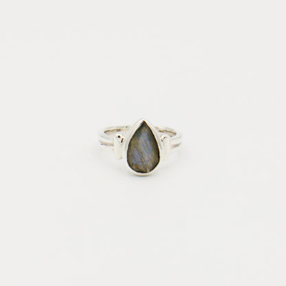 Labradorite Pear Faceted Sterling Ring Size 7