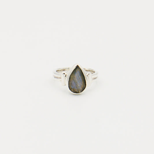 Labradorite Pear Faceted Sterling Ring Size 7