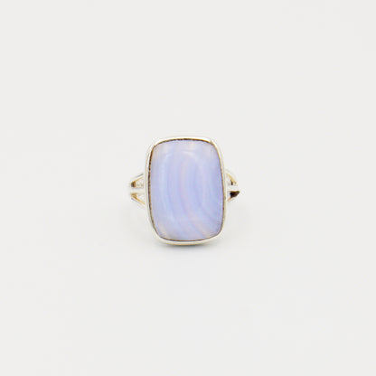 Blue Lace Agate Retangle Sterling Ring Size 7