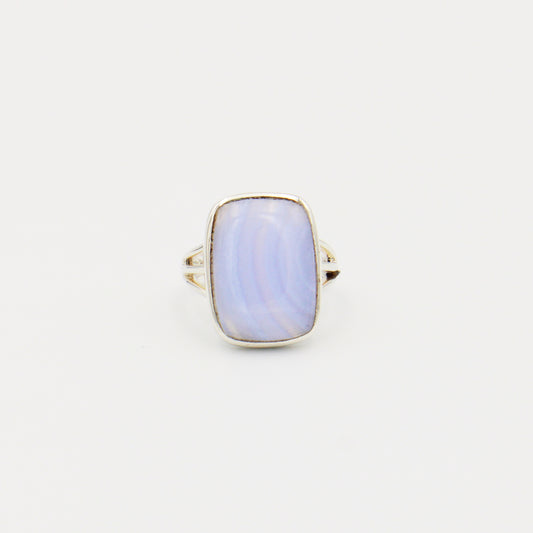 Blue Lace Agate Retangle Sterling Ring Size 7