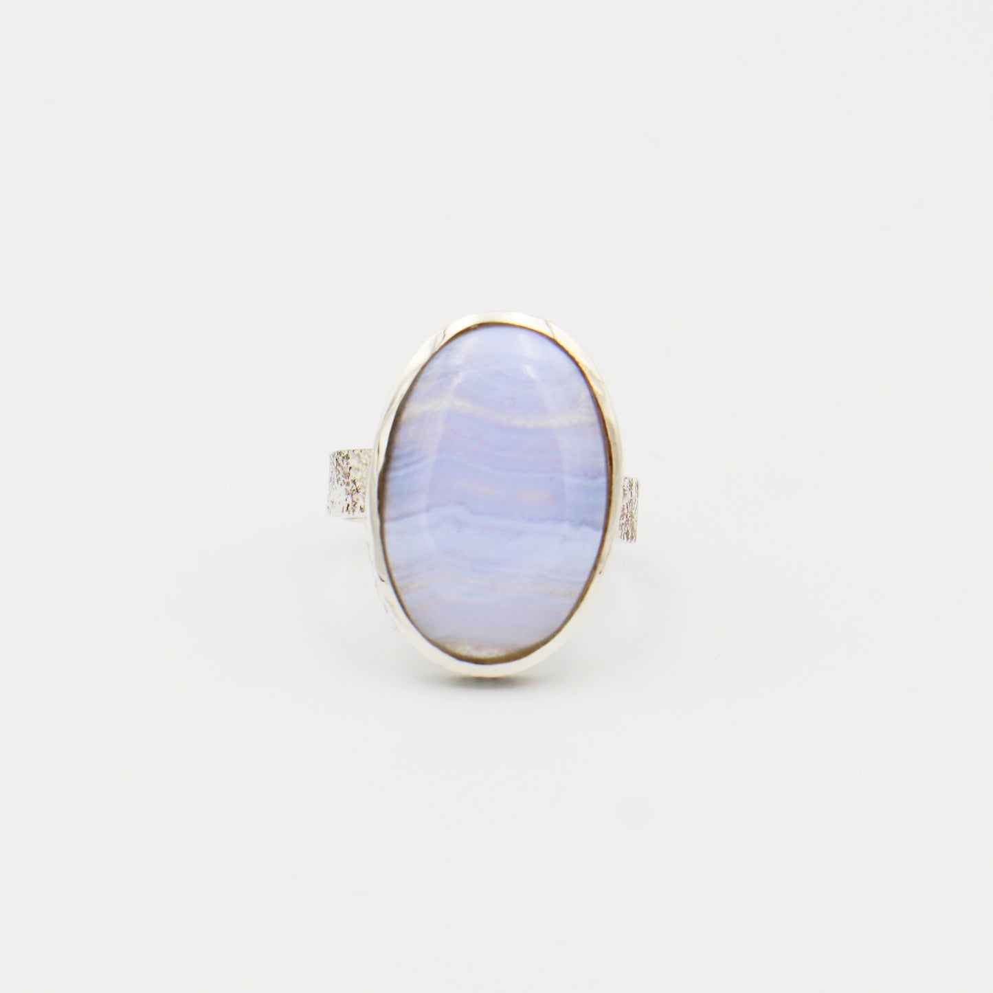 Blue Lace Agate Oval Textured Sterling Ring Size 9
