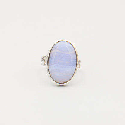 Blue Lace Agate Oval Textured Sterling Ring Size 9