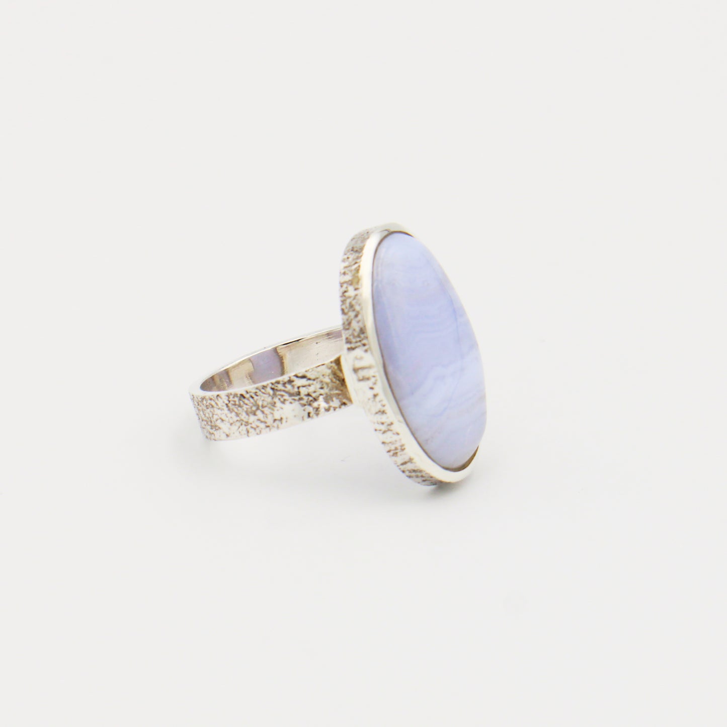 Blue Lace Agate Oval Textured Sterling Ring Size 9