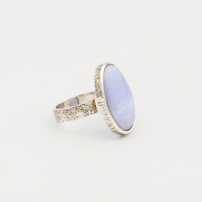 Blue Lace Agate Oval Textured Sterling Ring Size 9