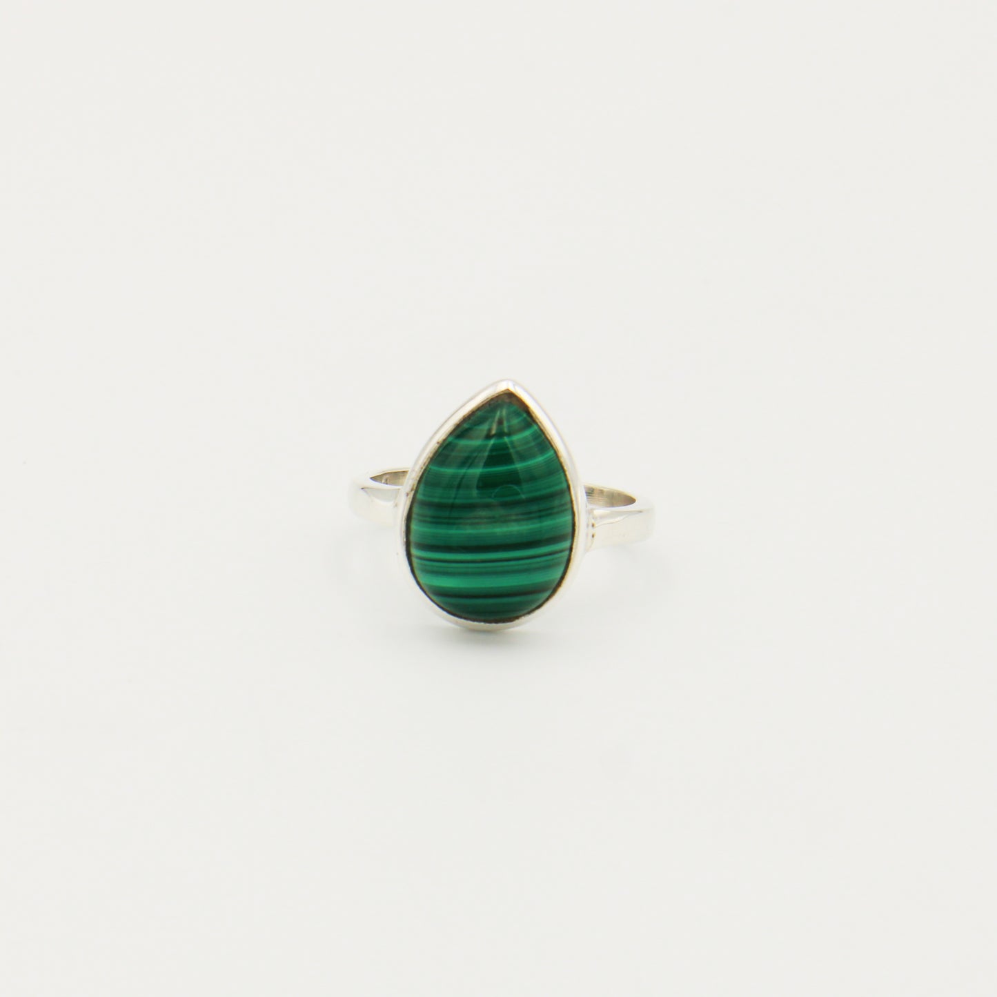 Malachite Pear Sterling Ring Size 8.5