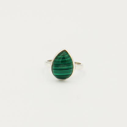 Malachite Pear Sterling Ring Size 8.5
