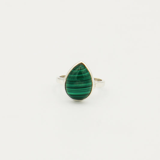 Malachite Pear Sterling Ring Size 8.5