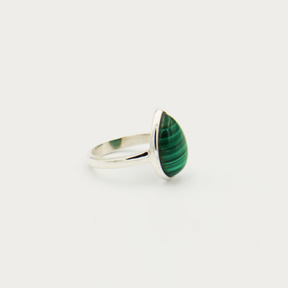 Malachite Pear Sterling Ring Size 8.5