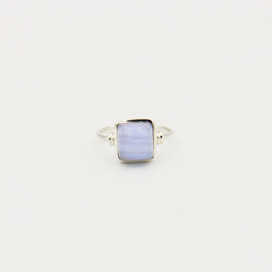 Blue Lace Agate Square Sterling Ring Size 8