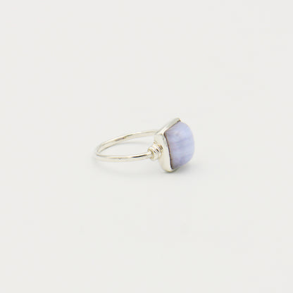 Blue Lace Agate Square Sterling Ring Size 8