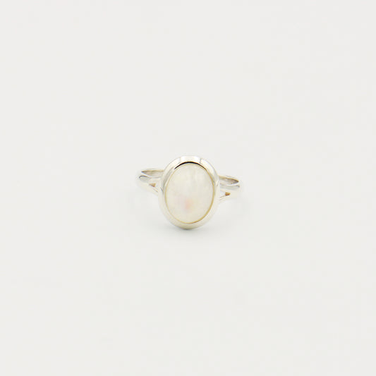 Rainbow Moonstone Oval Split Band Sterling Ring Size 8