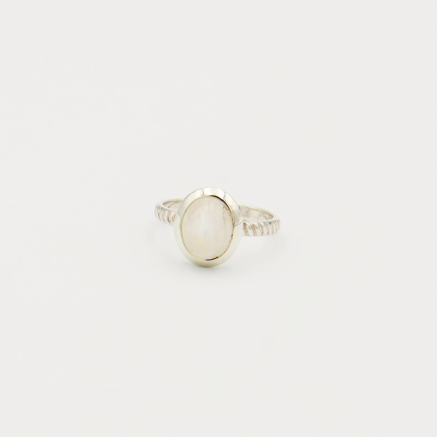 Moonstone Oval Stripe Sterling Ring Size 8