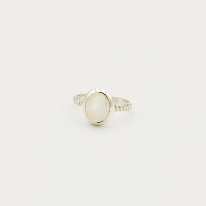 Moonstone Oval Stripe Sterling Ring Size 8