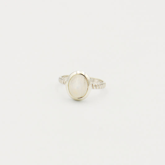 Moonstone Oval Stripe Sterling Ring Size 8