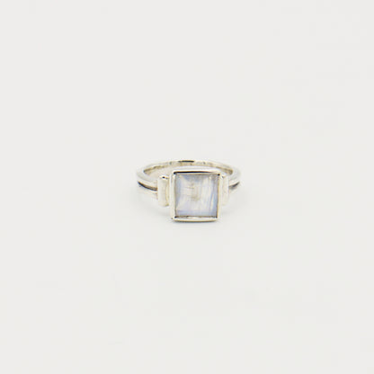Moonstone Square Faceted Sterling Ring Size 6