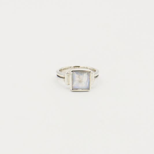 Moonstone Square Faceted Sterling Ring Size 6