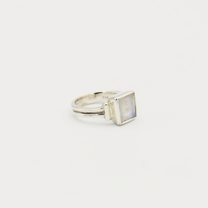 Moonstone Square Faceted Sterling Ring Size 6