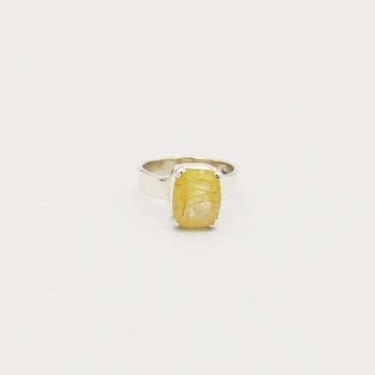 Rutilated Quartz Rectangle Prong Sterling Ring Size 7