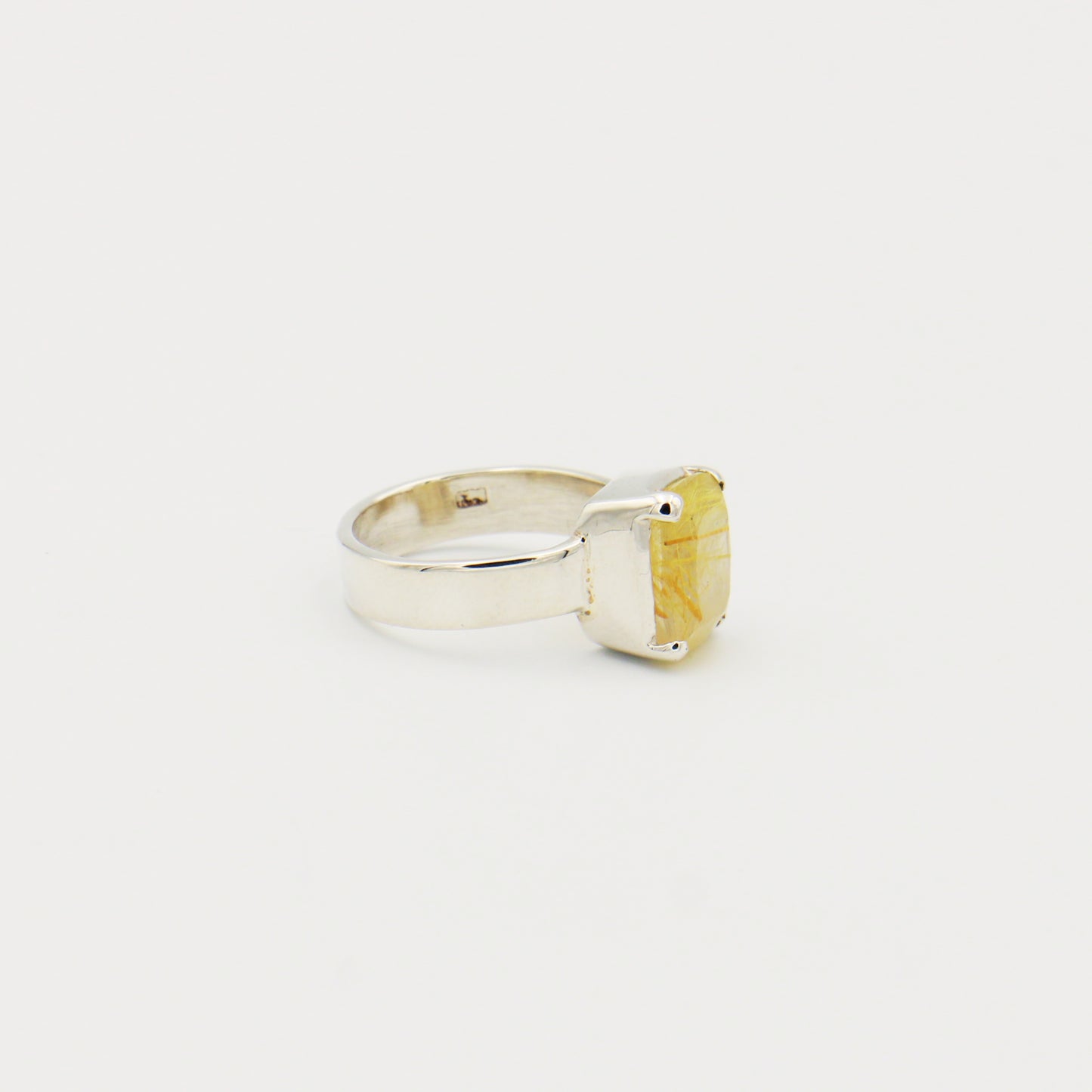 Rutilated Quartz Rectangle Prong Sterling Ring Size 7