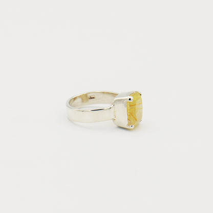 Rutilated Quartz Rectangle Prong Sterling Ring Size 7