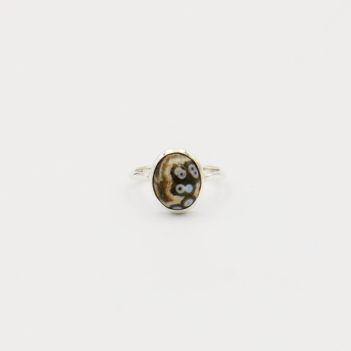 Ocean Jasper Oval Sterling Ring Size 6.5