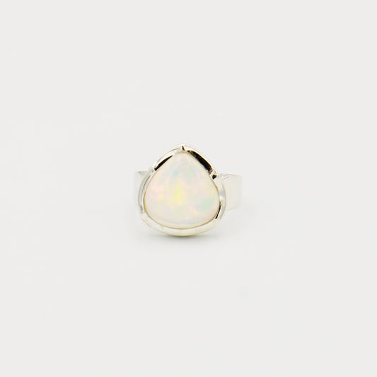 Ethiopian Opal Pear Sterling Ring Size 8