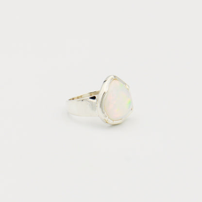 Ethiopian Opal Pear Sterling Ring Size 8