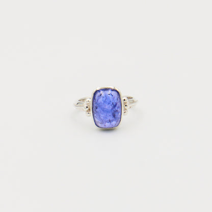 Tanzanite Rectangle Cabochon Sterling Ring Size 8