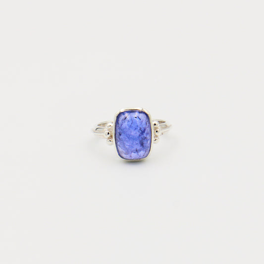 Tanzanite Rectangle Cabochon Sterling Ring Size 8