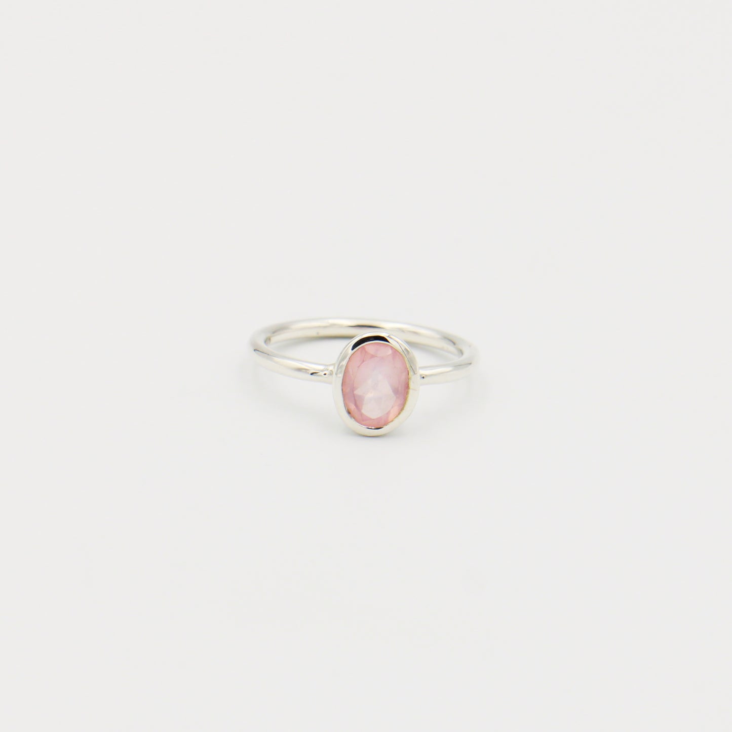 Rose Quartz Oval Bezel Sterling Ring Size 9