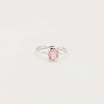 Rose Quartz Oval Bezel Sterling Ring Size 9