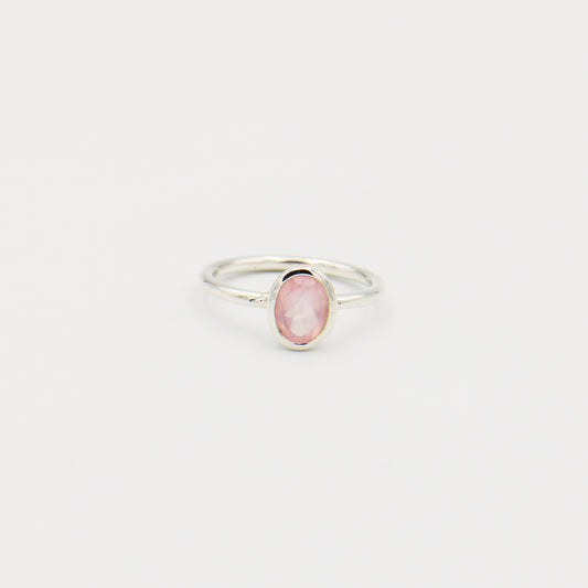 Rose Quartz Oval Bezel Sterling Ring Size 9