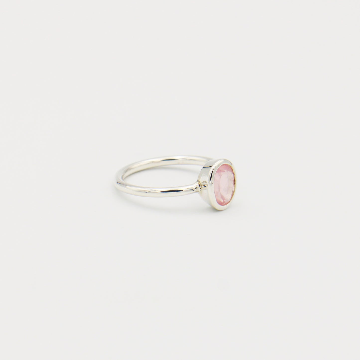 Rose Quartz Oval Bezel Sterling Ring Size 9