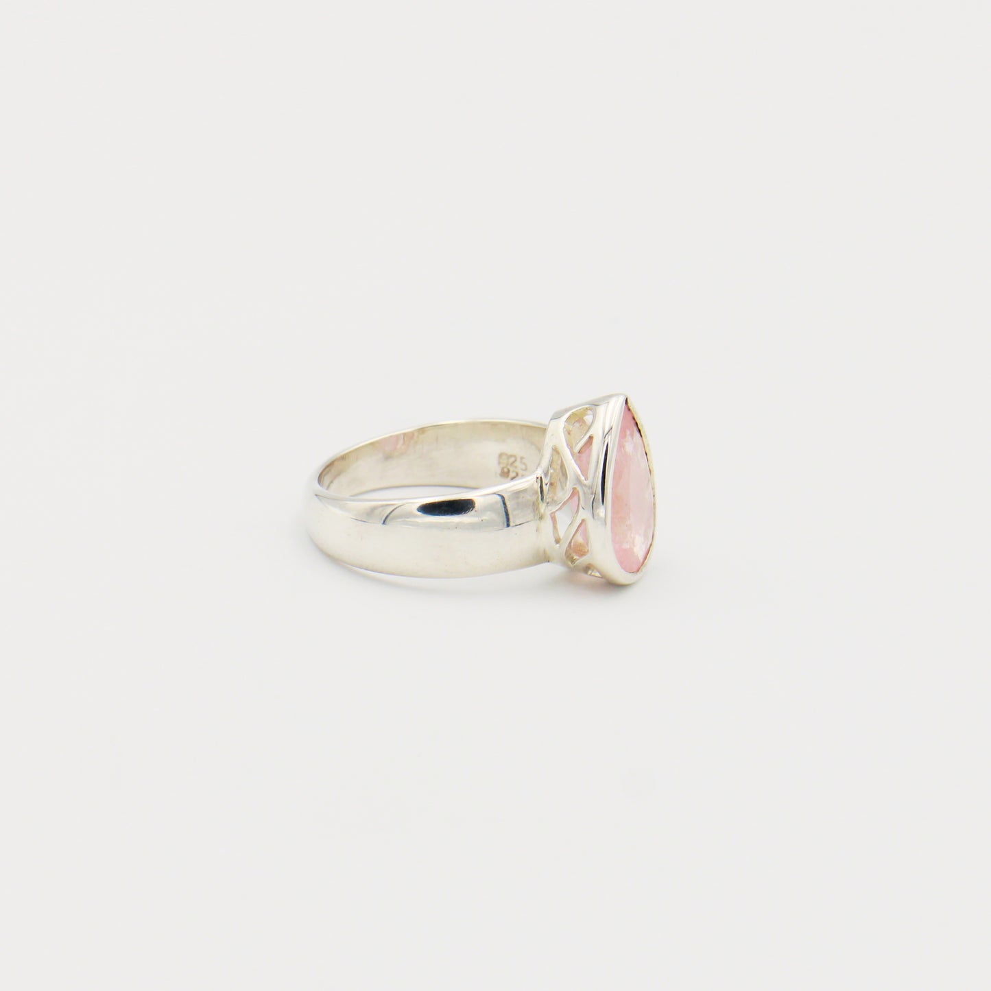 Morganite Teardrop Sterling Silver Ring Size 7.5